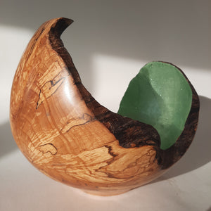 Alder bowl with a teal silver leaf