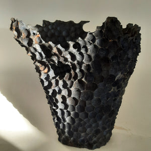 Tall textured blue vase