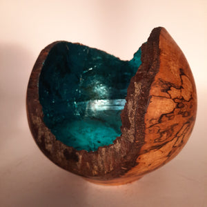 Alder bowl with blue marbled Japanese silver leaf